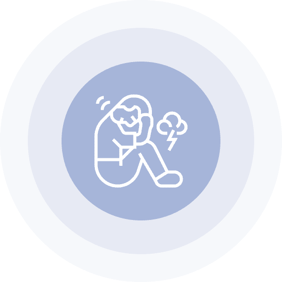 Person feeling unwell with headache icon.