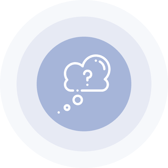 Speech bubble with a question mark icon.